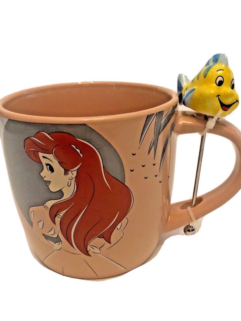 Disney The Little Mermaid Ariel Ceramic Mug With Flounder Stirrer - New